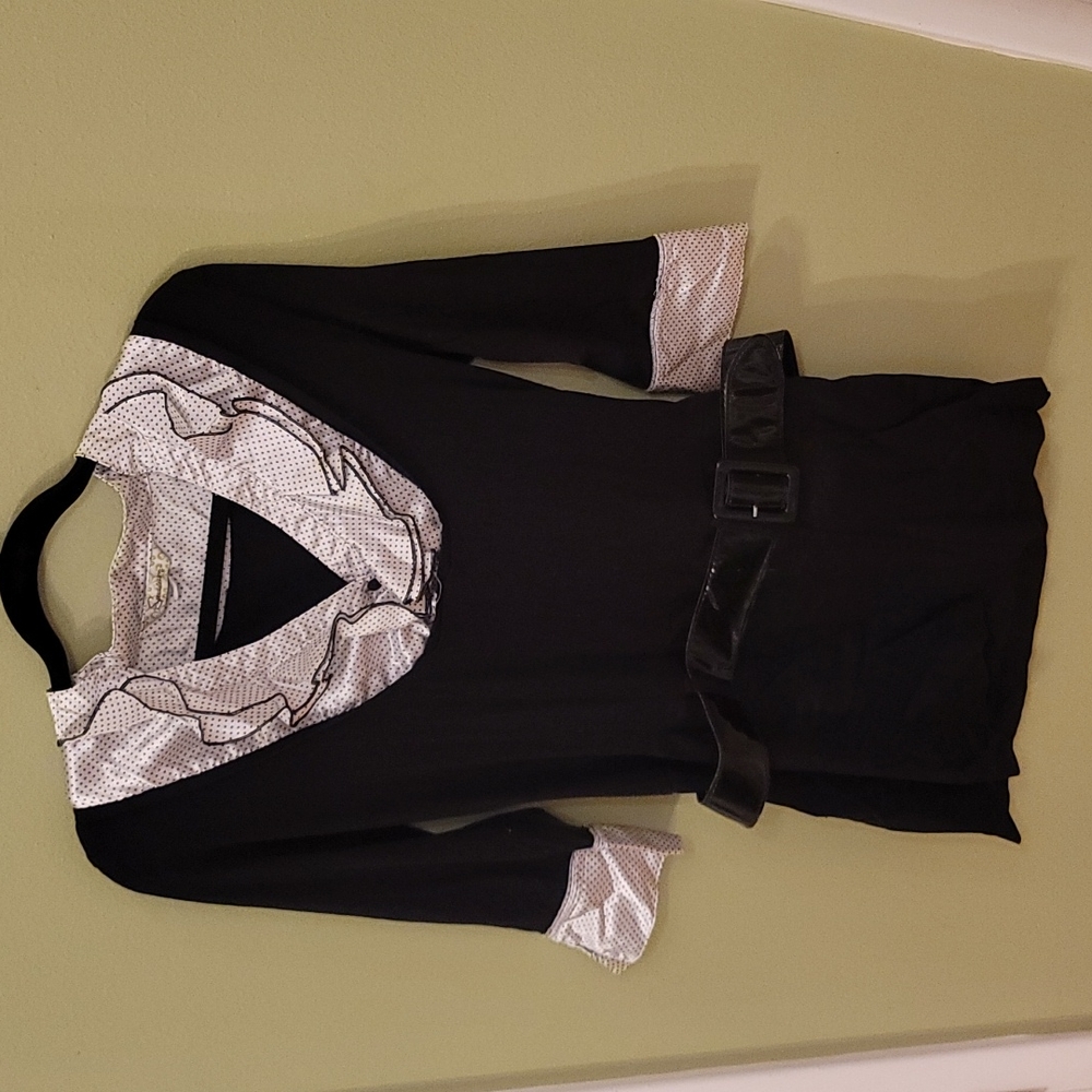 Vintage black dress with white polka dot detal- size 11